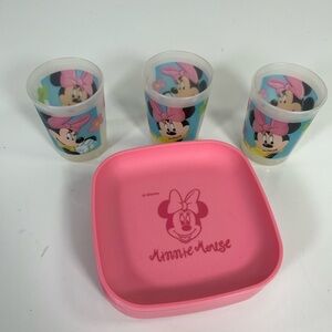 Tupperware Mini Plates Set of 4dessert Snack, 3 Cups Minnie Mouse Disney Pink